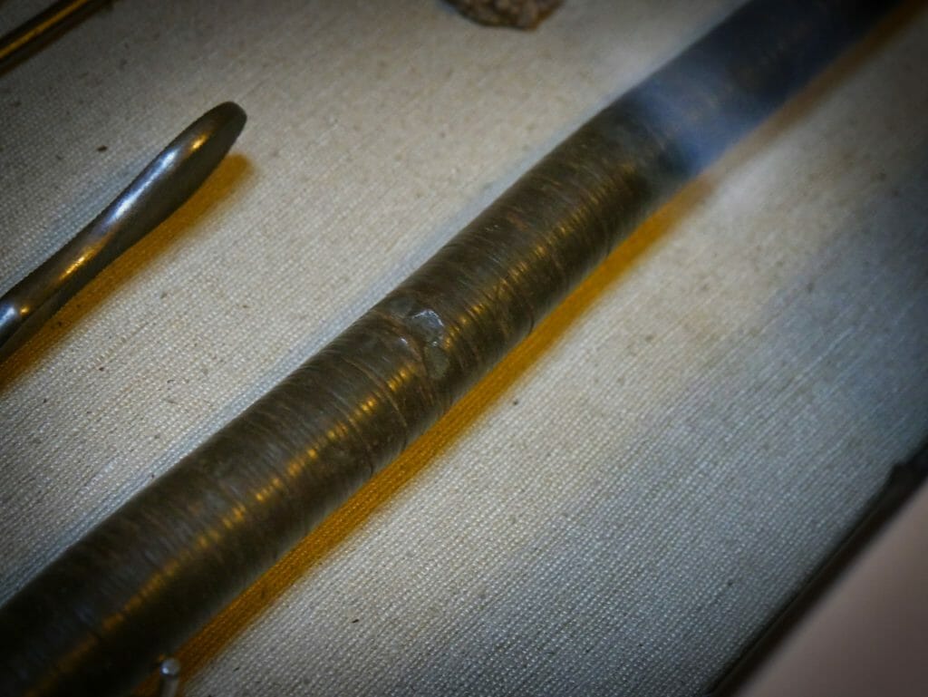 Cane walking stick with bite marks in it at The Old Operating Theatre