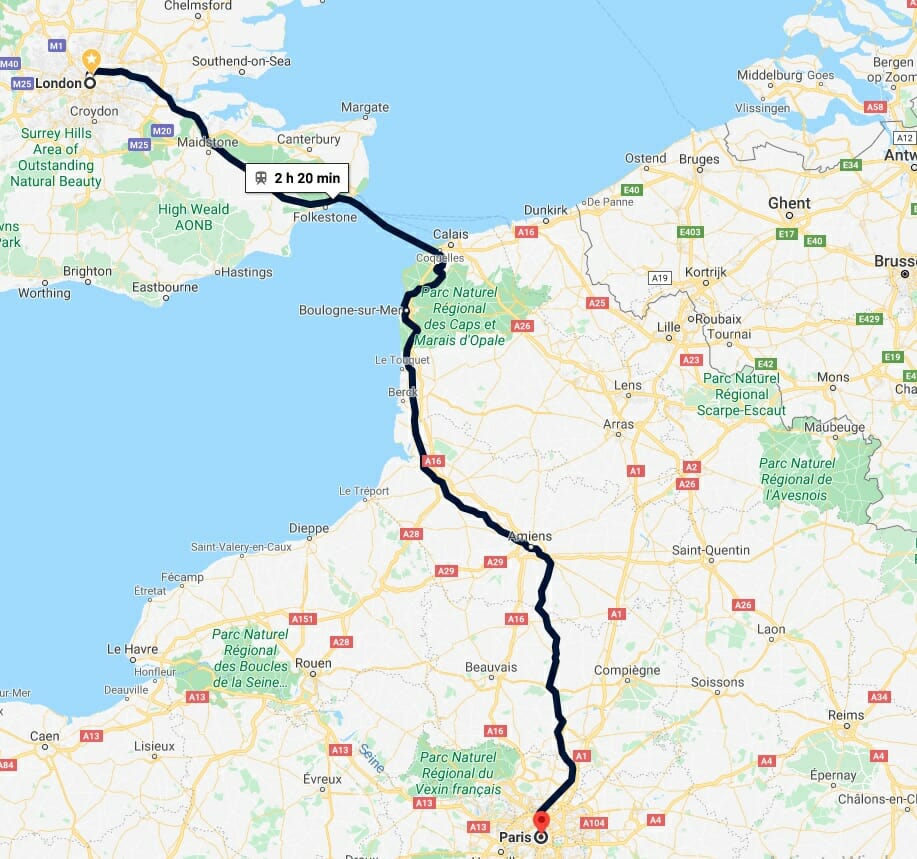 london to paris chunnel travel time